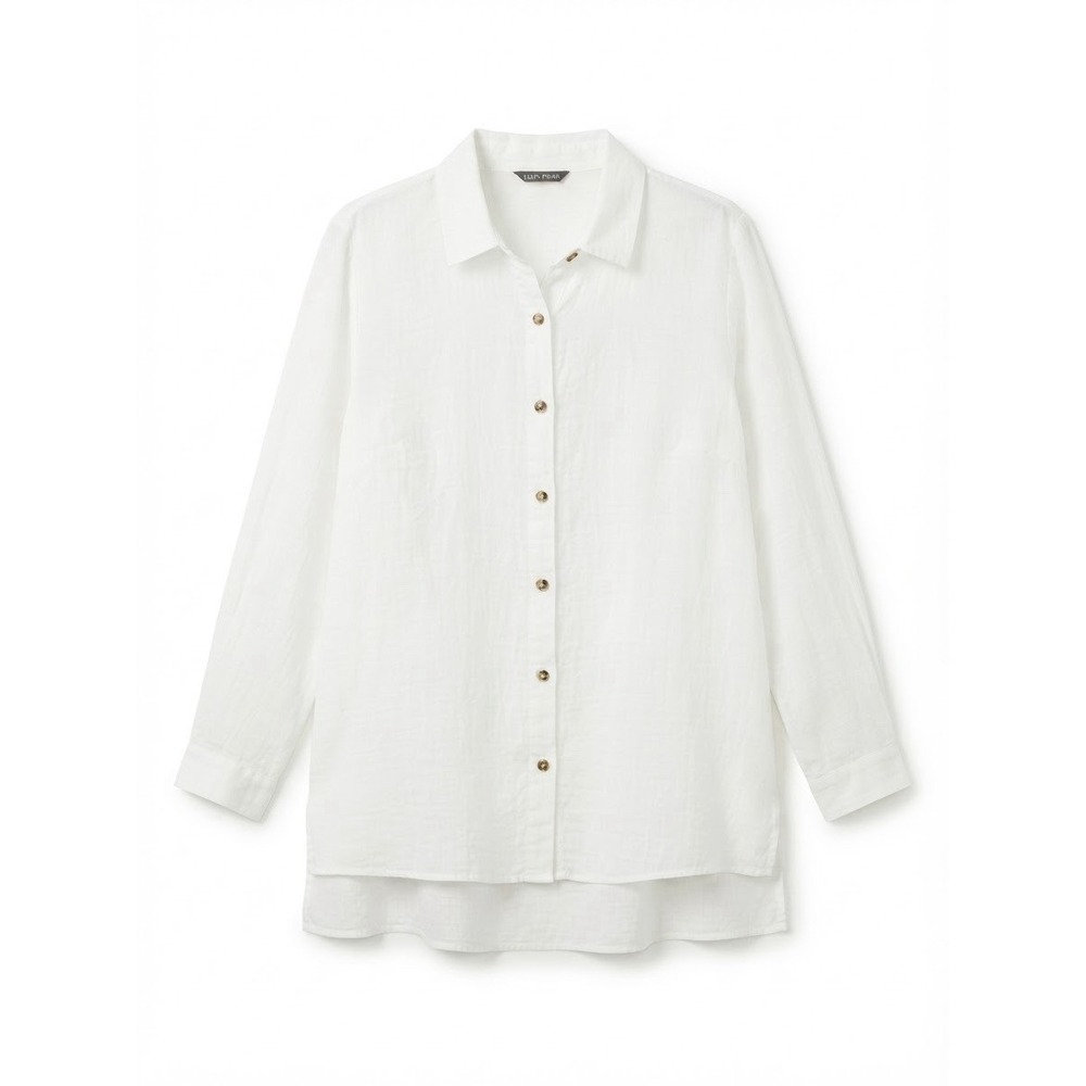 Eileen Fisher Organic Cotton White Button Down M Boho Minimal Chic Beach Resort